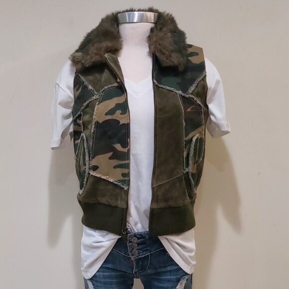 💋BOHO CHIC💋 Stunning Y2K VTG Camo Distressed Genuine Leather Vest - Picture 6 of 16